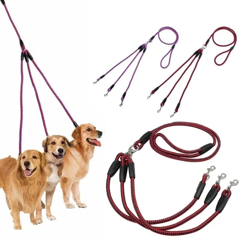 3 Way No-Tangle Triple Couple Pet Dog Walking Leash